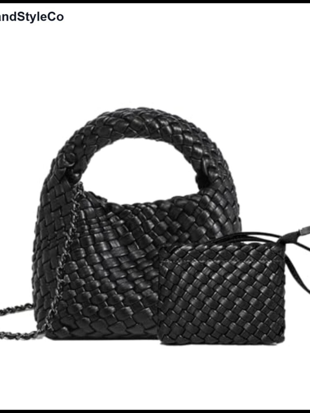 Woven Tote Bucket Bag Vegan Leather Crossbody Shoulder Purse